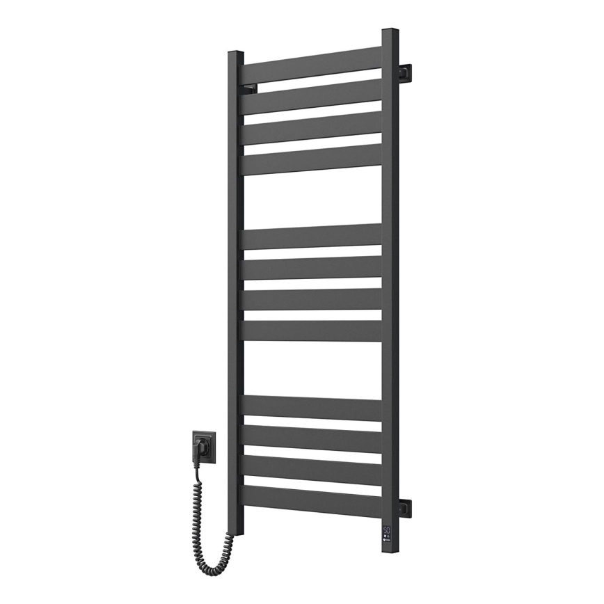 Vannitoa rätikuivatiradiaator termostaadiga LARGO 541W/230V 120,6 cm IP44 must vasakpoolne ruudukujuline