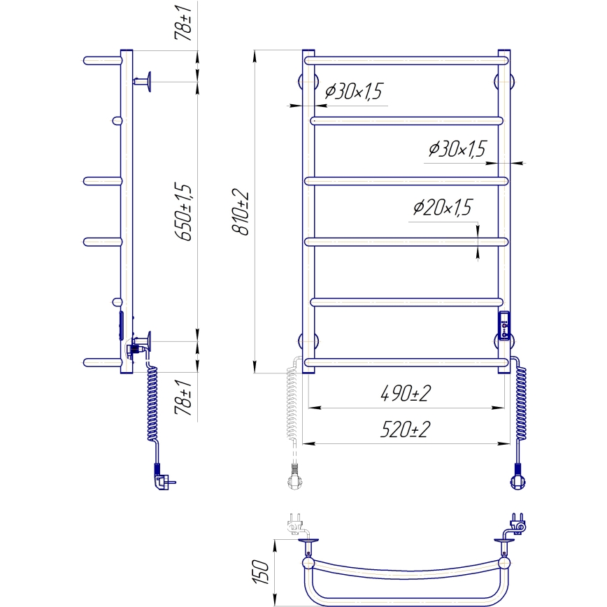 Vannitoa rätikukuivati LUX 105W/230V 81x52 cm roostevaba/antratsiit parempoolne