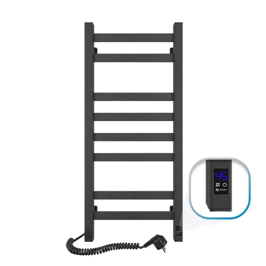 Vannitoa redelrätikuivati AVANGARD termostaadiga, 251W/230V, 80,6 cm, IP44, must, vasakpoolne, nurgeline