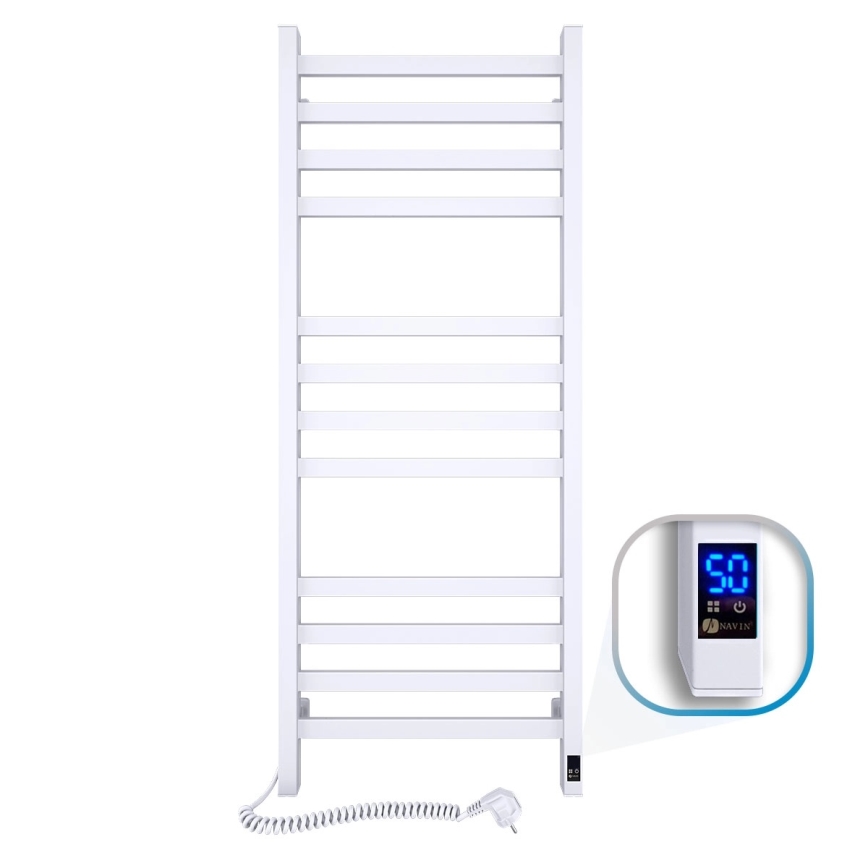 Vannitoa rätikuradiaator termostaadiga AVANGARD 459W/230V 120,6 cm IP44 valge vasakpoolne ruudukujuline