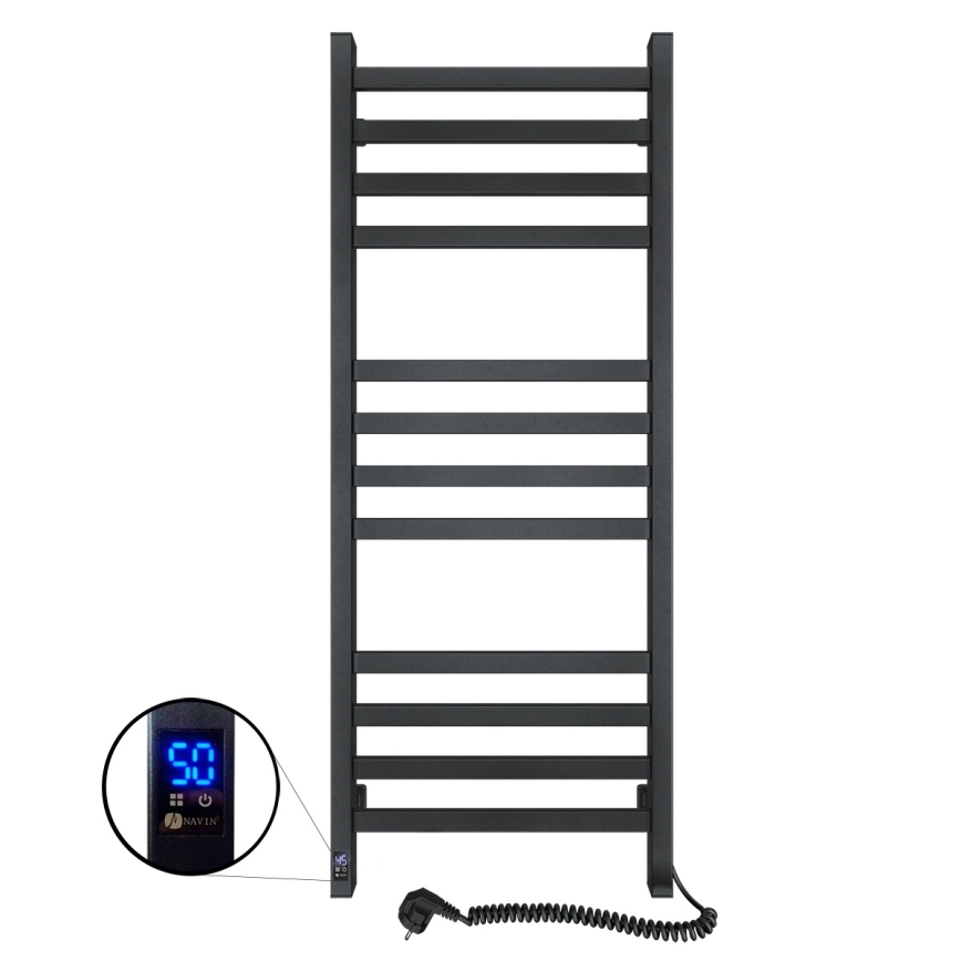 Vannitoa redelradiaator termostaadiga AVANGARD 459W/230V 120,6 cm IP44 must parempoolne kandiline