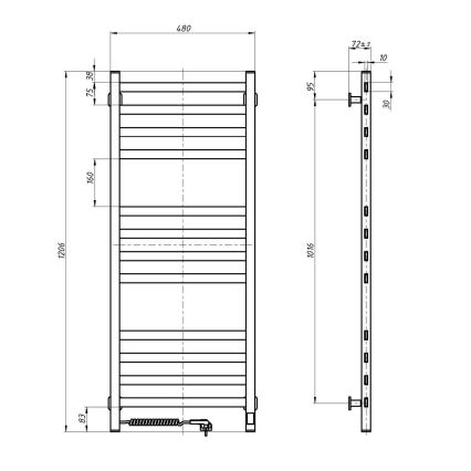 Vannitoa redelradiaator termostaadiga AVANGARD 459W/230V 120,6 cm IP44 must parempoolne kandiline