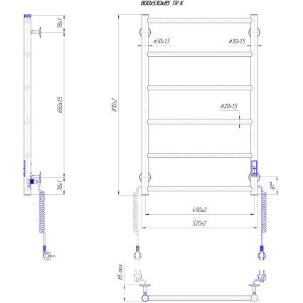 Vannitoa rätikuradiaator CLASSIC 110W/230V 81x52 cm roostevaba/valge parempoolne
