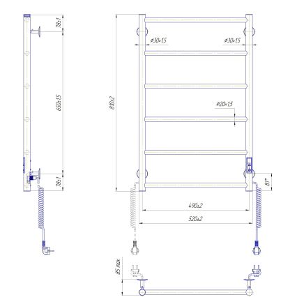 Vannitoa redelradiaator CLASSIC 110W/230V 81x52 cm roostevaba teras/antratsiit parempoolne