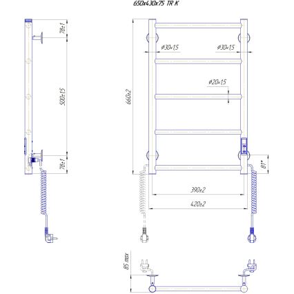 Vannitoa redelradiaator CLASSIC 65W/230V 66x42 cm roostevabast terasest / läikiv kroom parempoolne