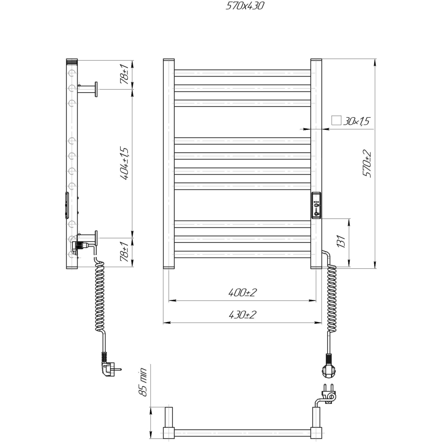 Vannitoa redelradiaator HF DERBY 100W/230V 57x43 cm valge parempoolne