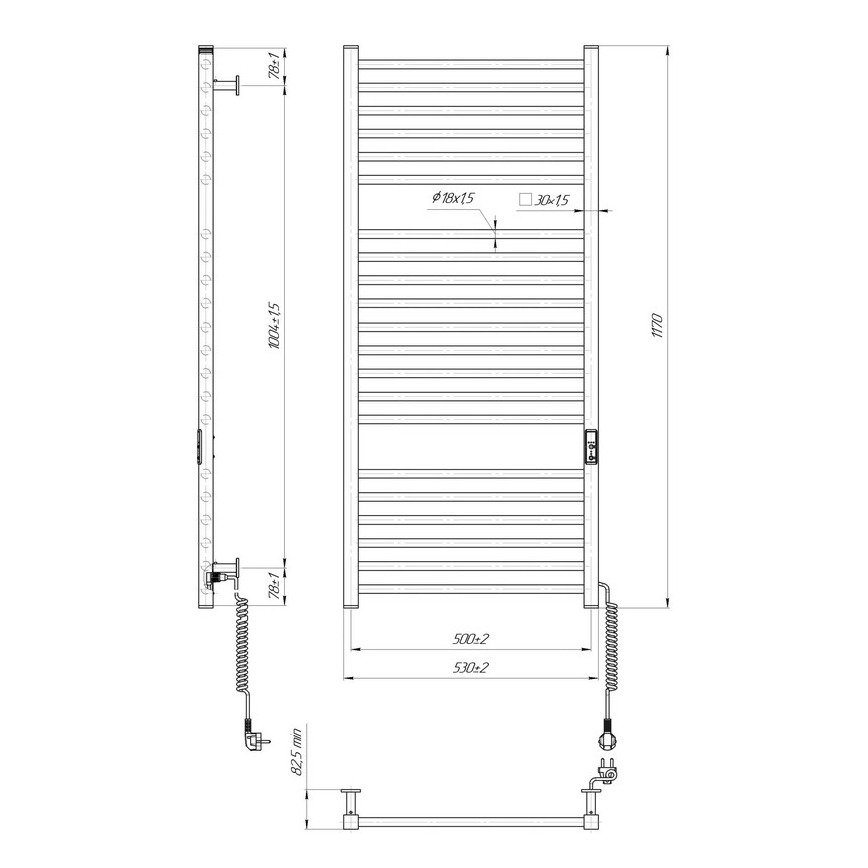 Vannitoa redelradiaator HF DERBY 255W/230V 117x53 cm must