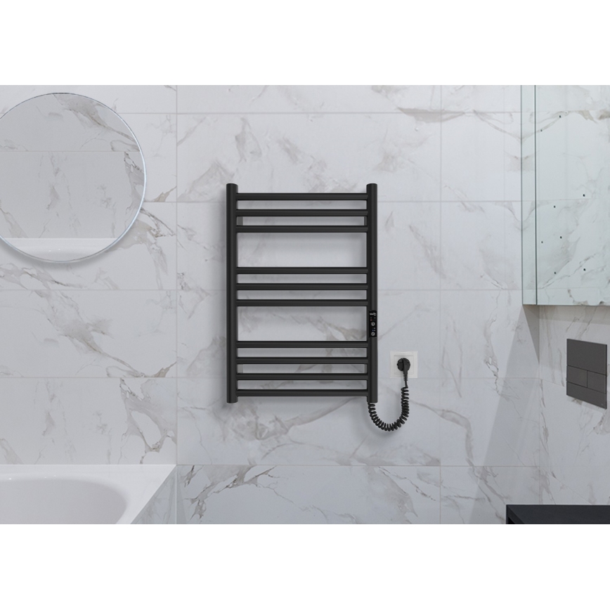 Vannitoa redelradiaator HF GREENWICH 100W/230V 57x43 cm must parempoolne ümmargune