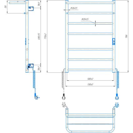 Vannitoa redelradiaator HOME 95W/230V 77x53 cm roostevaba teras/kroomitud parempoolne