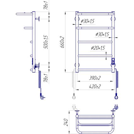 Vannitoa redelradiaator HOTEL 75W/230V 66x42 cm roostevaba/valge parempoolne