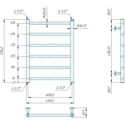 Vannitoa redelradiaator INOX FLAT 122W/230V 57x43 cm roostevaba teras/antratsiit