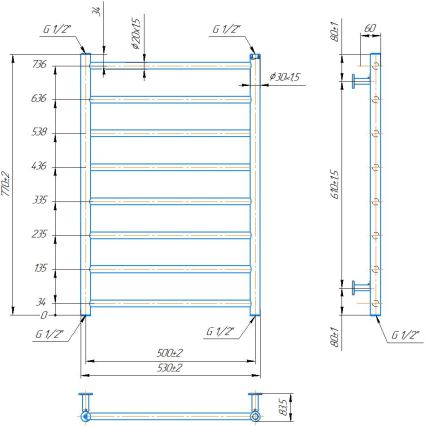 Vannitoa redelradiaator INOX FLAT 163W/230V 77x53 cm roostevaba teras/antratsiit