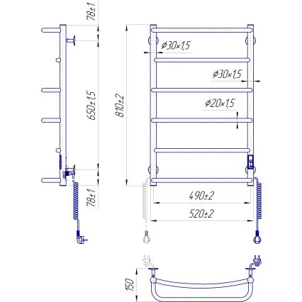 Vannitoa redelradiaator LUX 105W/230V 81x52 cm roostevaba/valge parempoolne