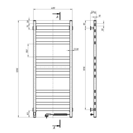 Vannitoa rätikuivati termostaadiga AVANGARD 459W/230V 120,6cm IP44 valge parempoolne kandiline