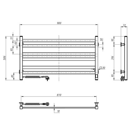 Vannitoa rätikukuivati termostaadiga AVANGARD 316W/230V 50,6 cm IP44, must, vasakpoolne, nurgjas