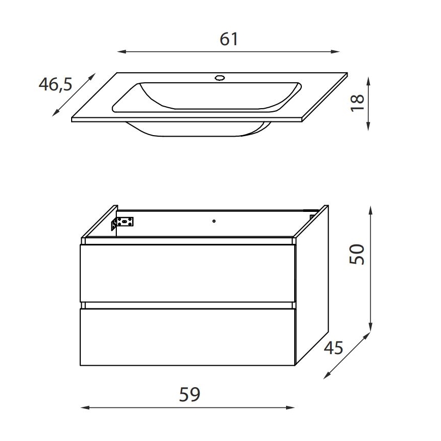 Vannitoakapp HENRY valamu alla 60 cm pähkel