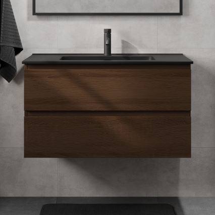 Vannitoakapp koos valamu KENWOOD 91 cm pähkel/must