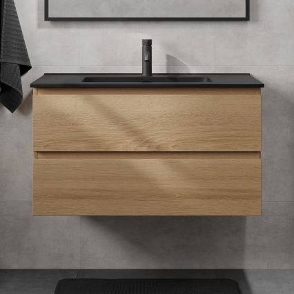 Vannitoakapp koos valamuga KENWOOD 91 cm tamm/must