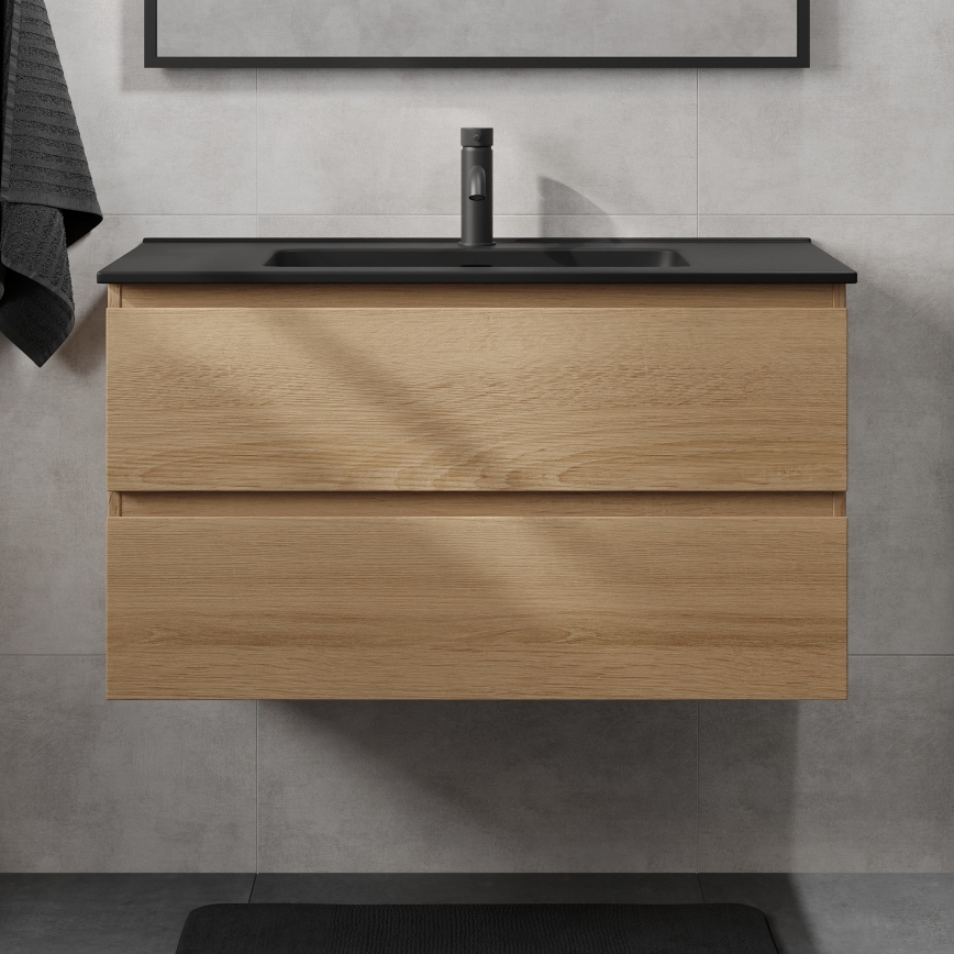 Vannitoakapp koos valamuga KENWOOD 91 cm tamm/must