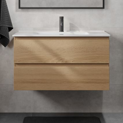 Vannitoakapp koos valamuga KENWOOD 91 cm, tamm/valge