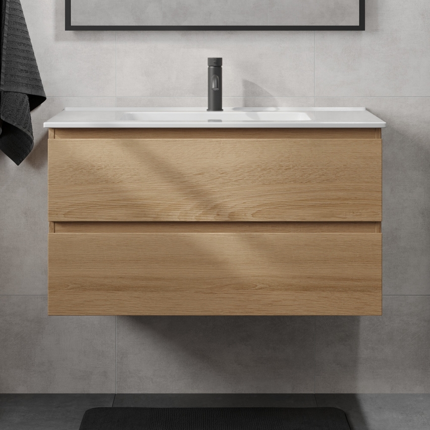 Vannitoakapp koos valamuga KENWOOD 91 cm, tamm/valge
