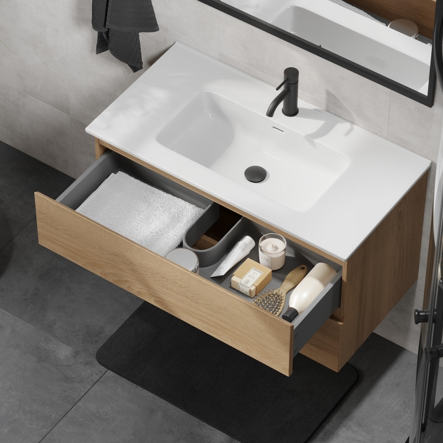 Vannitoakapp koos valamuga KENWOOD 91 cm, tamm/valge