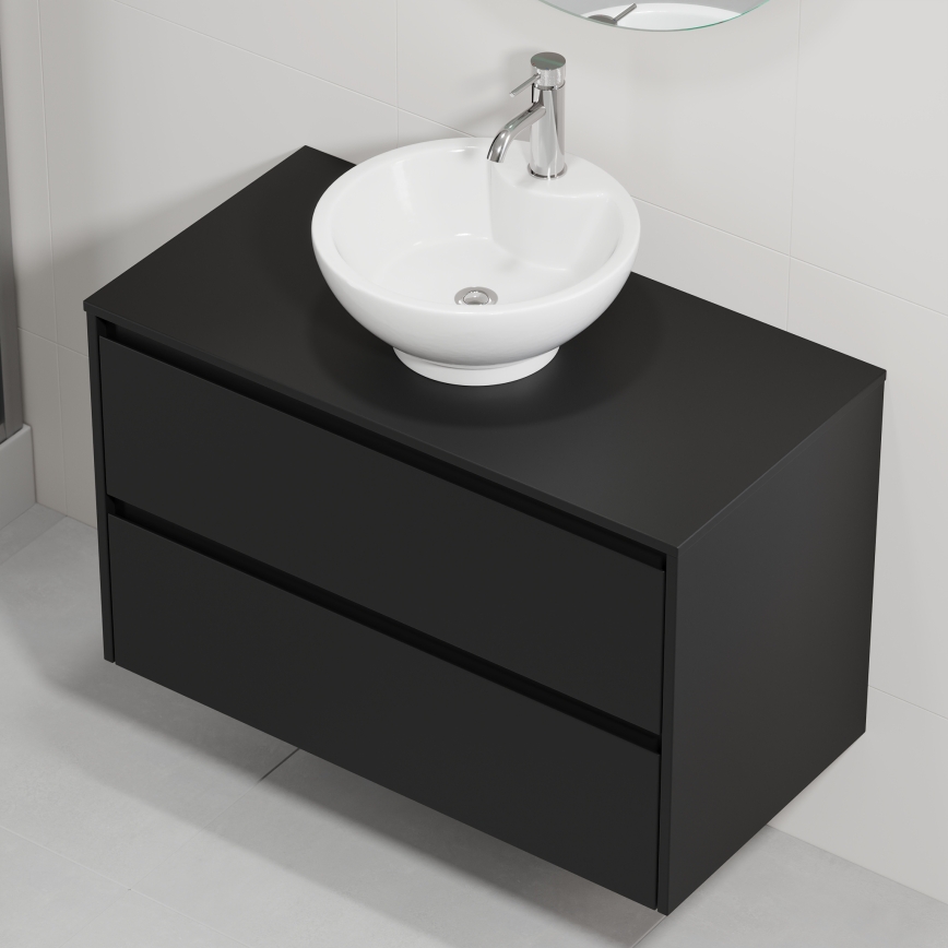 Vannitoakapp koos valamuga TRONDHEIM/DRAMMEN 90x57x46 cm must/valge