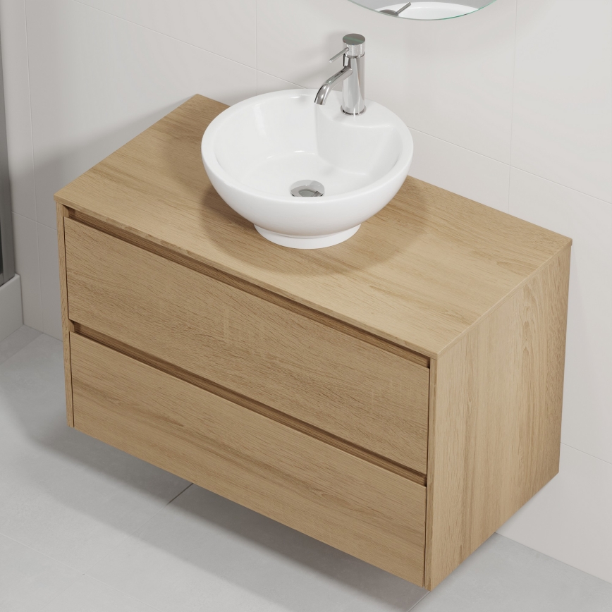 Vannitoakapp koos valamuga TRONDHEIM/DRAMMEN 90x57x46 cm tamm/valge