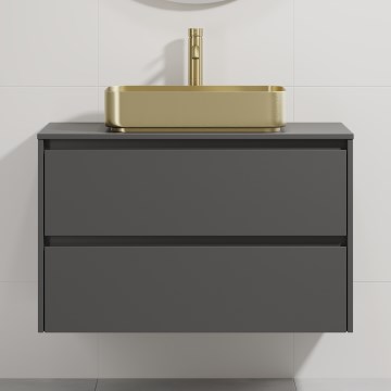 Vannitoakapp koos valamuga TRONDHEIM/LJORDAL 90x57x46 cm antratsiit/messing