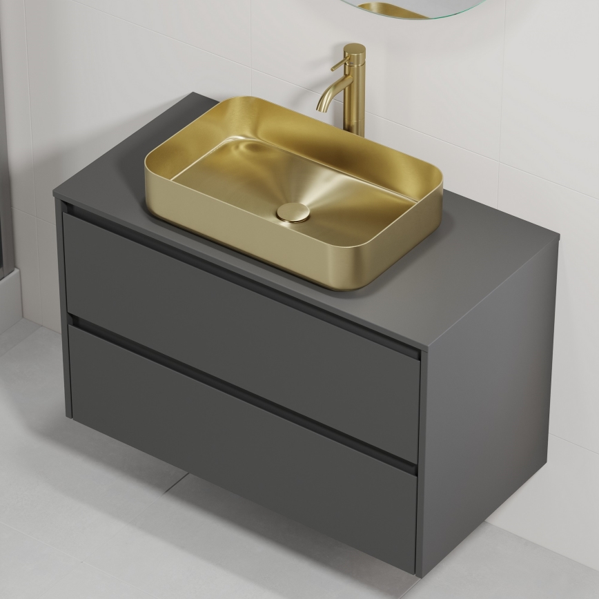 Vannitoakapp koos valamuga TRONDHEIM/LJORDAL 90x57x46 cm antratsiit/messing