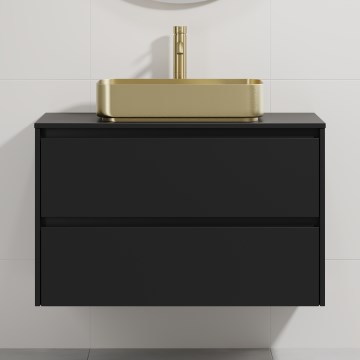 Vannitoakapp koos valamuga TRONDHEIM/LJORDAL 90x57x46 cm must/messing