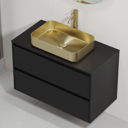 Vannitoakapp koos valamuga TRONDHEIM/LJORDAL 90x57x46 cm must/messing