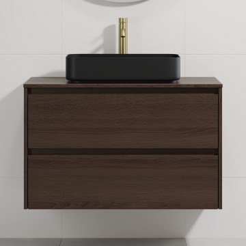 Vannitoakapp koos valamuga TRONDHEIM/LJORDAL 90x57x46 cm, pähkel/must