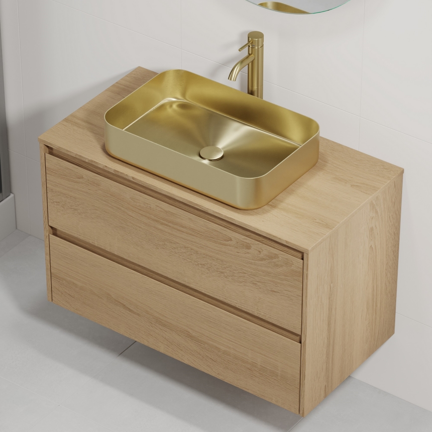Vannitoakapp koos valamuga TRONDHEIM/LJORDAL 90x57x46 cm tamm/messing