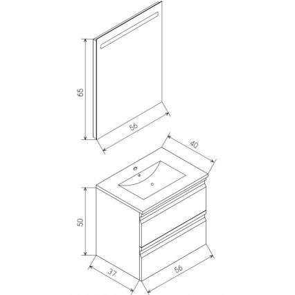 Vannitoakapp koos valamuga VIGO + LED-seinapeegel tagantvalgustusega LED/10W/230V IP44 must