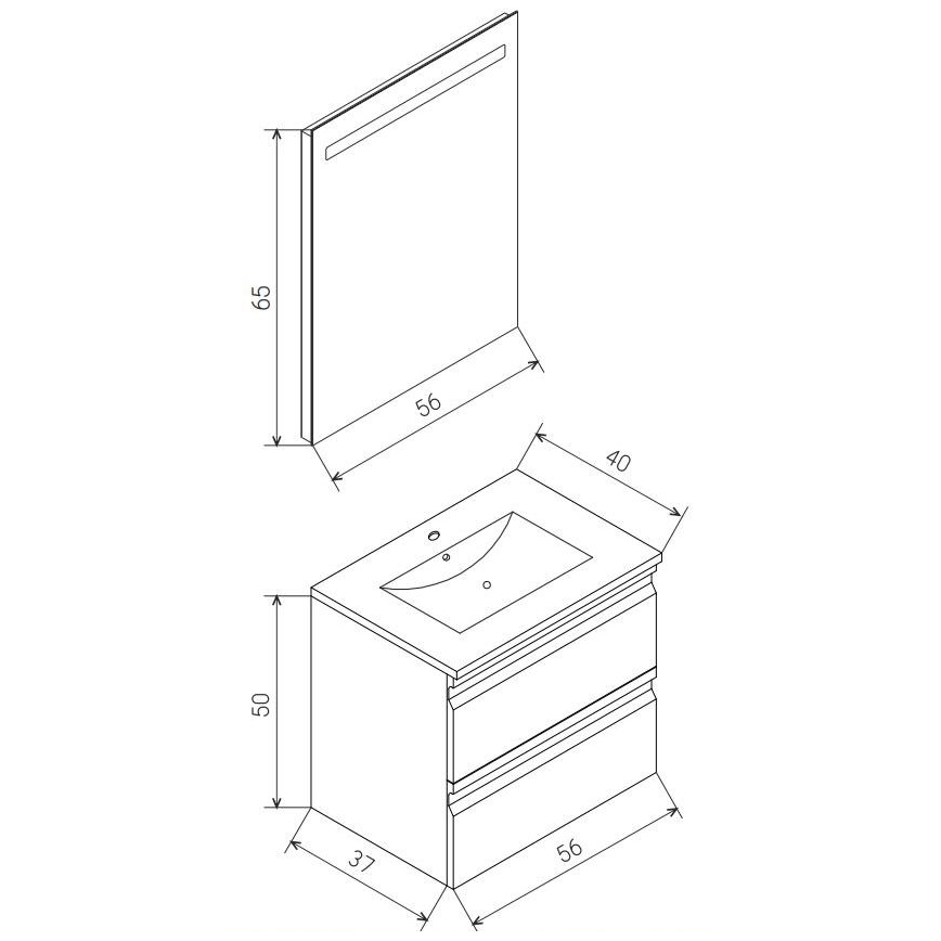 Vannitoakapp koos valamuga VIGO + LED-seinapeegel tagantvalgustusega LED/10W/230V IP44 must