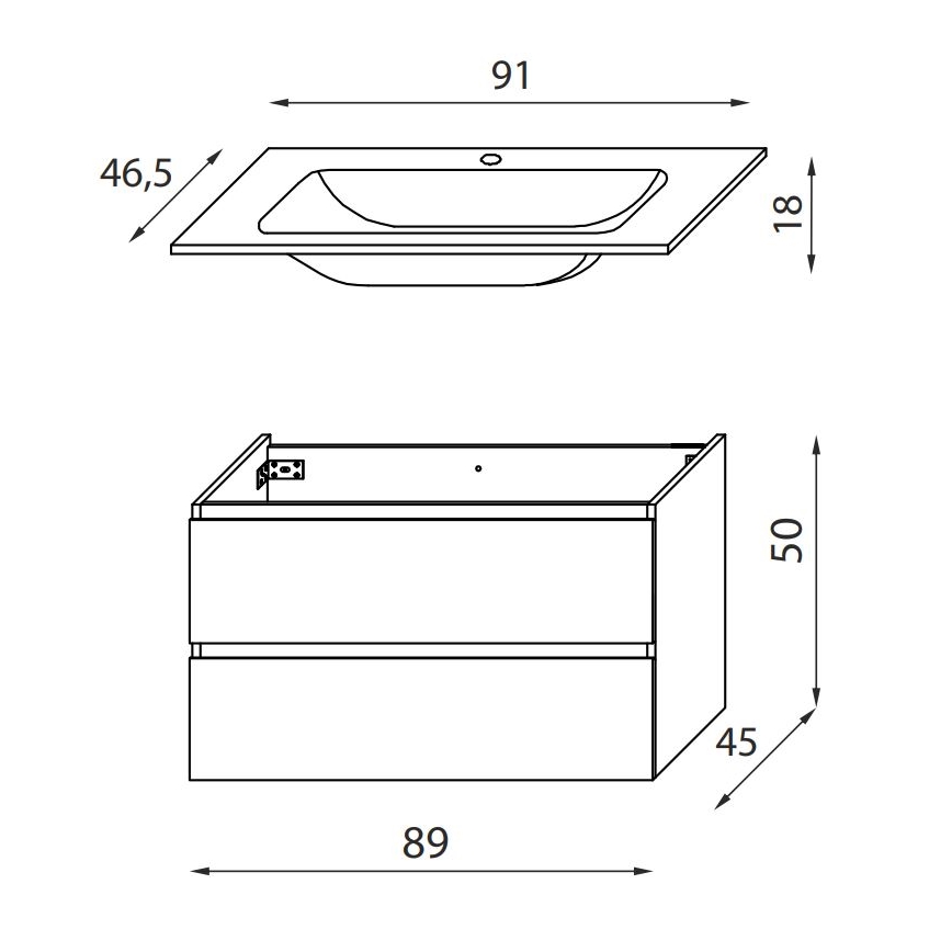 Vannitoakapp valamuga HENRY 91 cm valge