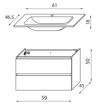 Vannitoakapp valamuga KENWOOD 61 cm must
