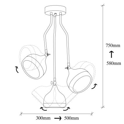 Varrega lühter YILDO 3xE27/40W/230V must/vaskne