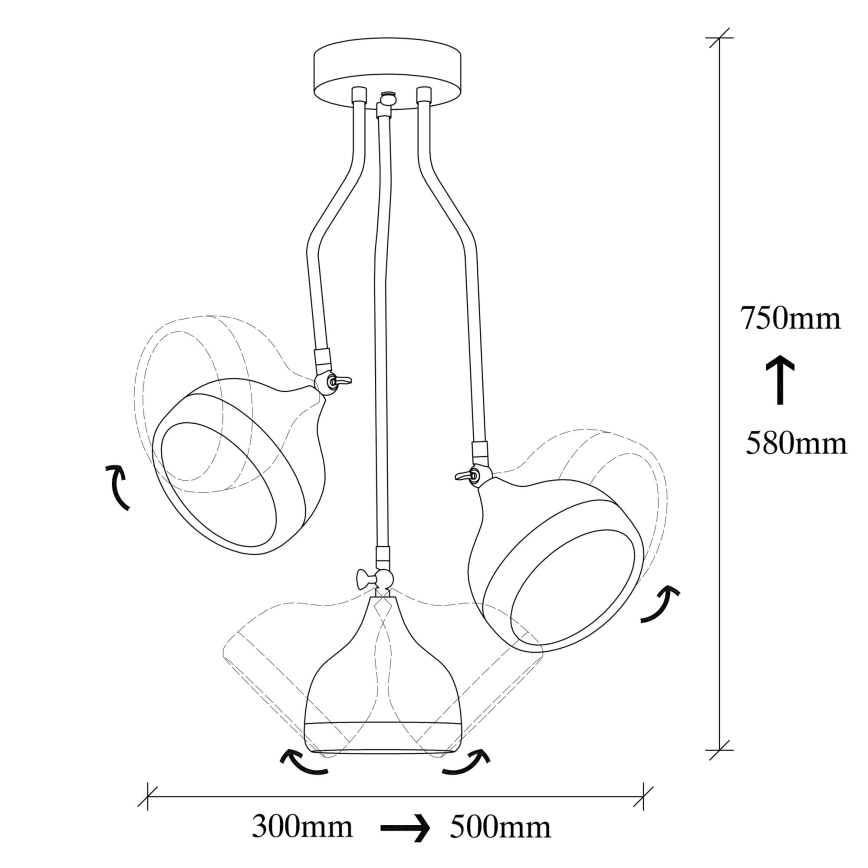 Varrega lühter YILDO 3xE27/40W/230V must/vaskne