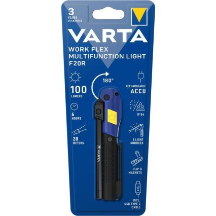 Varta 18649101401 - LED Laetav taskulamp WORK FLEX F20R LED/5V IP54
