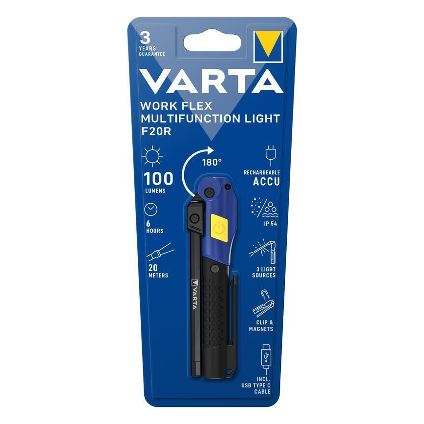 Varta 18649101401 - LED Laetav taskulamp WORK FLEX F20R LED/5V IP54