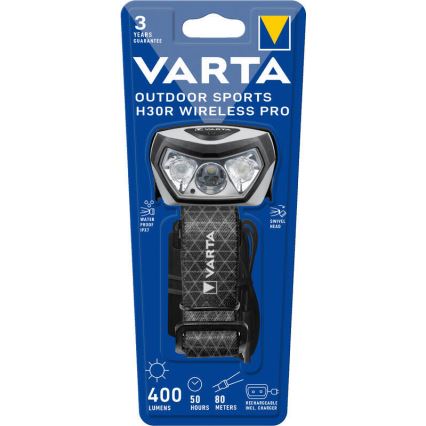 Varta 18650101401 - LED Hämardatav laetav pealamp juhtmevaba laadijaga OUTDOOR SPORTS LED/5V 1800 mAh IPX7
