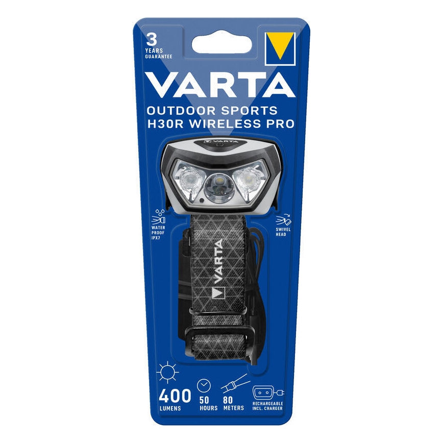 Varta 18650101401 - LED reguleeritav laetav pealamp traadita laadimisega VÄLISSPORT LED/5V 1800 mAh IPX7