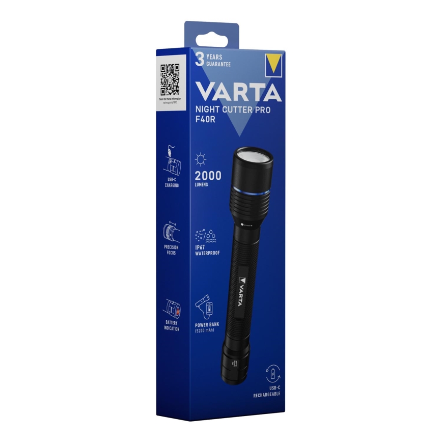 Varta 18922101111 - LED Laetav taskulamp akupangaga NIGHT CUTTER PRO F40R LED/USB IP67