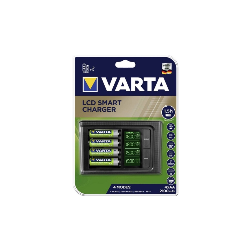 VARTA 57674 - LCD-ga nutikas laadija 4xAA/AAA laadimise aeg 1,5h