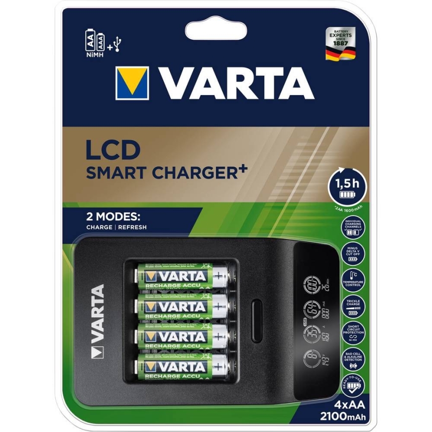 VARTA 57684 - LCD-ga nutikas laadija 4xAA/AAA laadimise aeg 1,5h