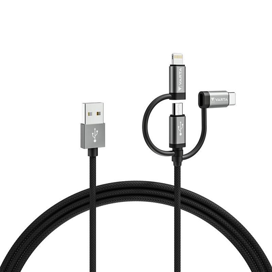 Varta 57937101111 - USB kaabel 3-ühes koos ühendusega Lightning ja Micro USB 2m