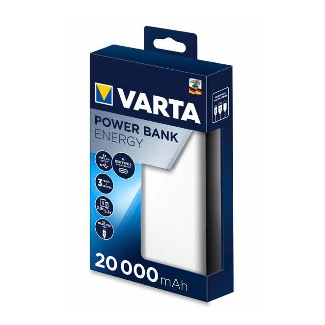 Varta 57978101111  - Akupank ENERGY 20000mAh/2x2,4V valge