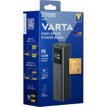 Varta 57984101111 - LED-ekraaniga akupank Power Delivery 27000 mAh/140W/3,7V